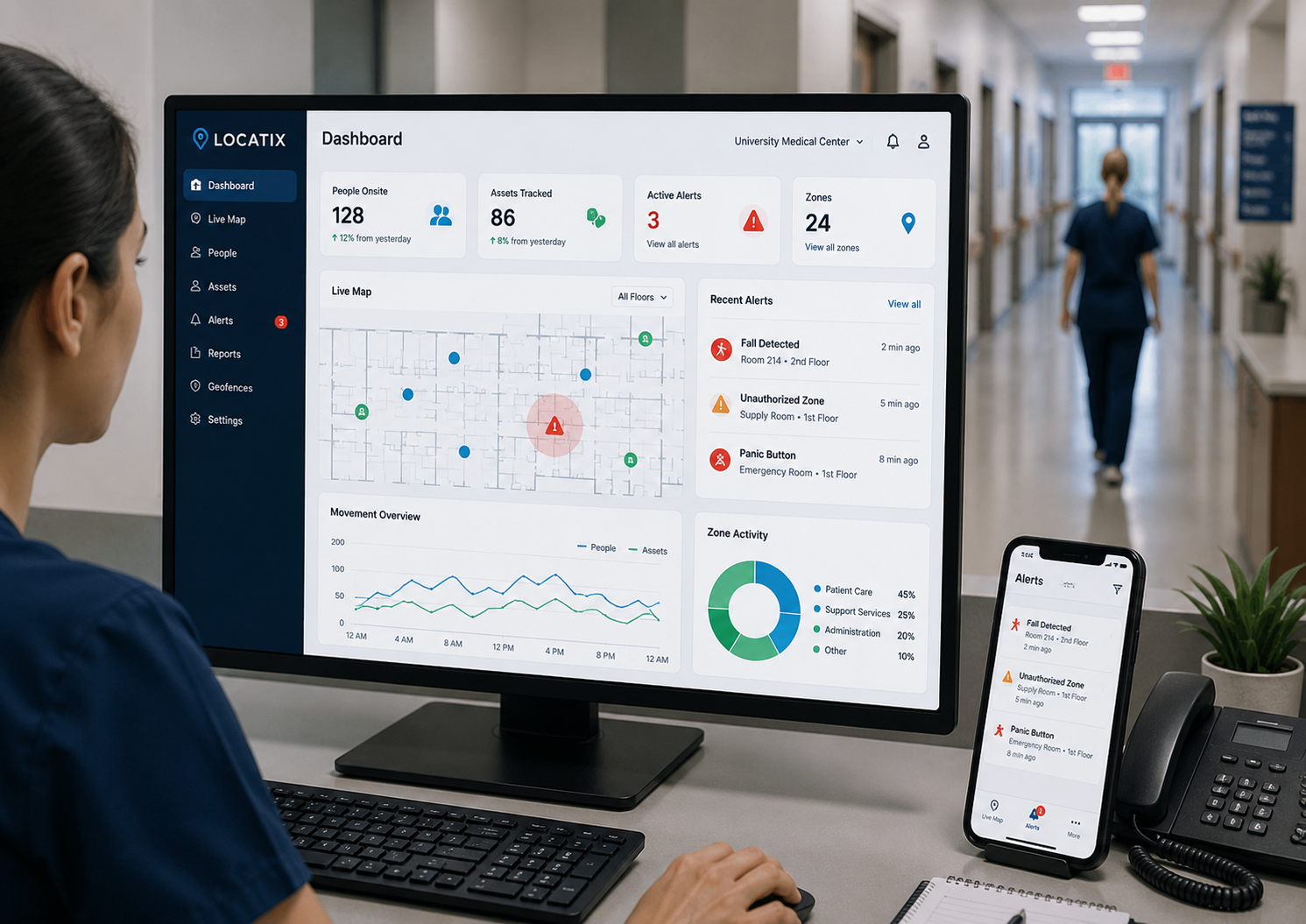 Operator monitoring the real-time tracking dashboard
